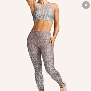 2 Piece Set : WITH x Peloton Riverstone Leopard High Waist Mesh Leggings & Bra